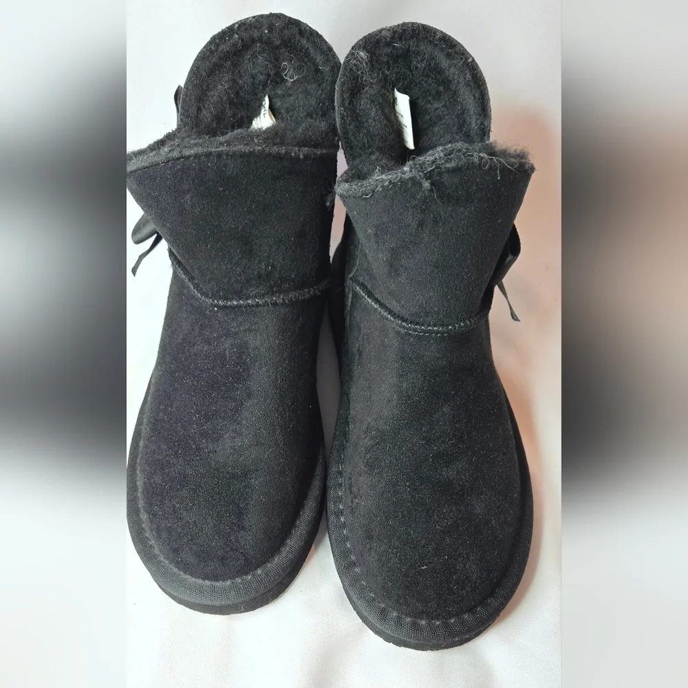 Pawz Bearpaws Black Suede Ankle Boots Bow Youth Girls 12
